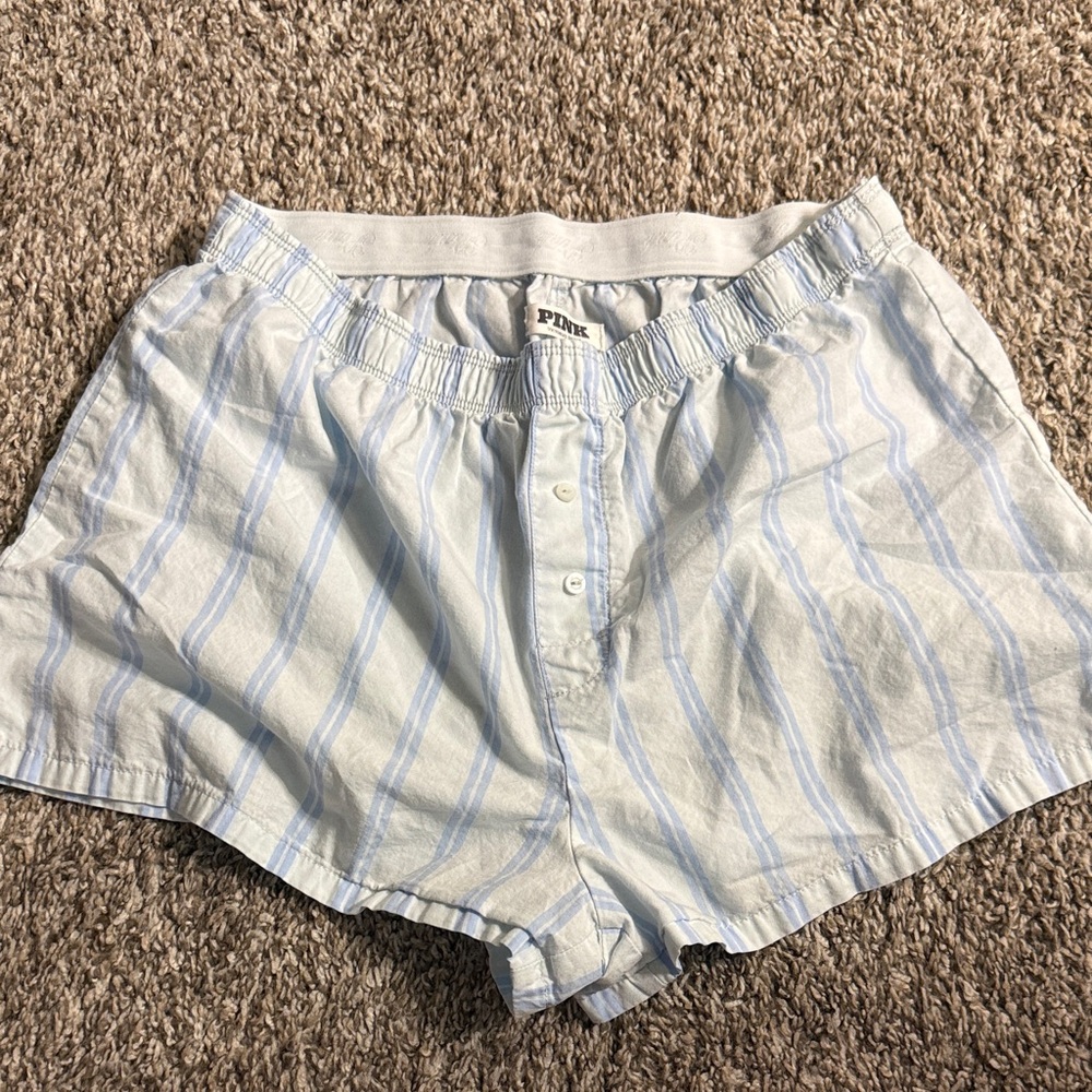 PINK Victoria's Secret Light Blue Striped Pajama Shorts
